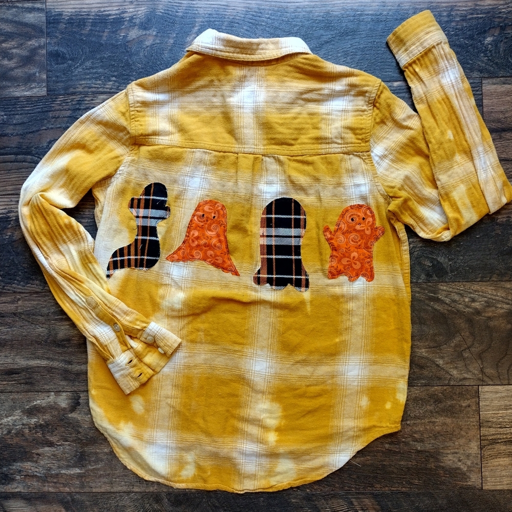 Women's upcycled bleached Halloween ghost shirt